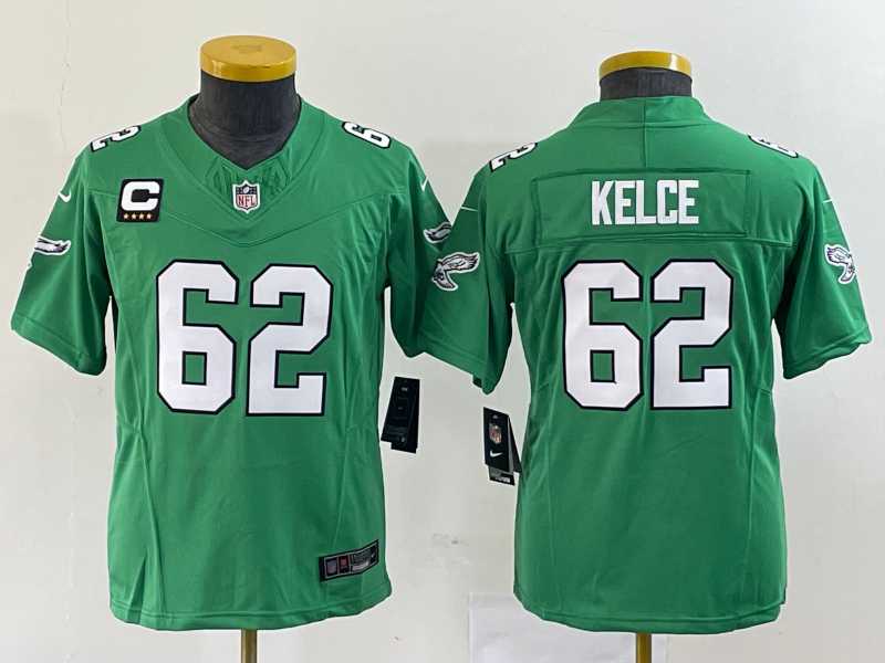 Womens Philadelphia Eagles #62 Jason Kelce Green 2023 F.U.S.E. With C Patch Stitched Football Jersey(Run Small)